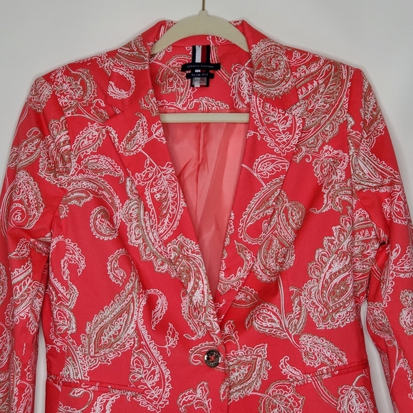 Tommy Hilfiger Paisley Print Blazer Size 12 Lined Slim Fit Floral Structured - Picture 2 of 15